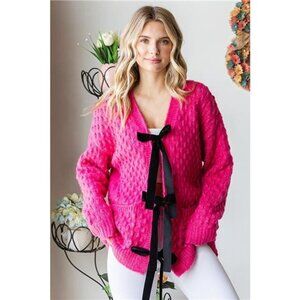 First Love Tie Closure Open Knit Cardigan